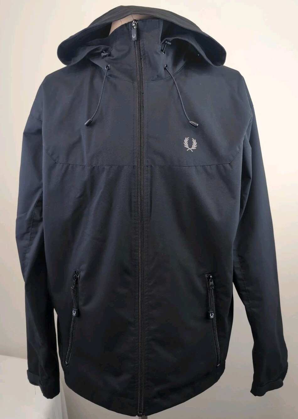 Fred Perry Mens Black Zip Up Hooded Windbreaker Jacket Size Small